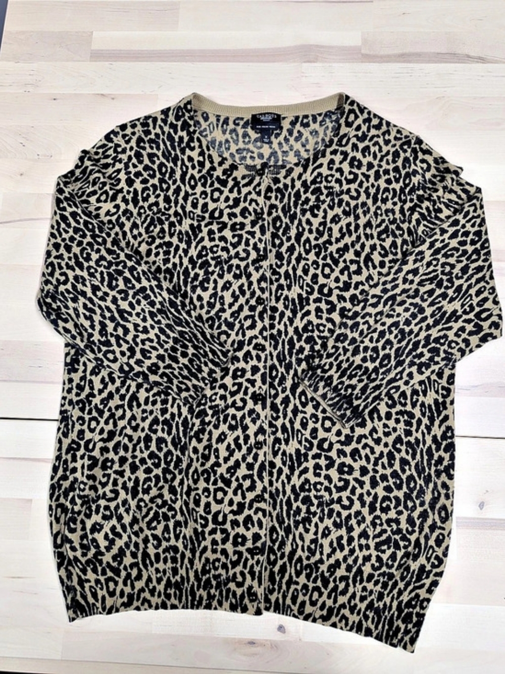 Talbots Pure Italian Merino Leopard Cardigan Brown & Black XL